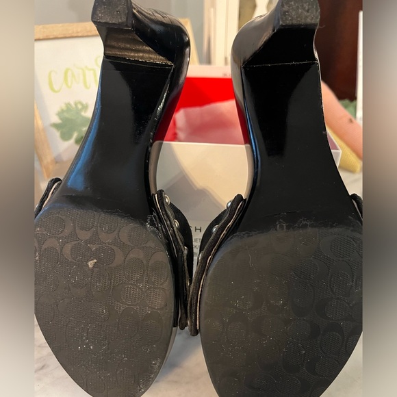 EUC COACH Juliet 12cm Black on Black wooden (clog) slide. Size 6 med. width - Picture 6 of 7